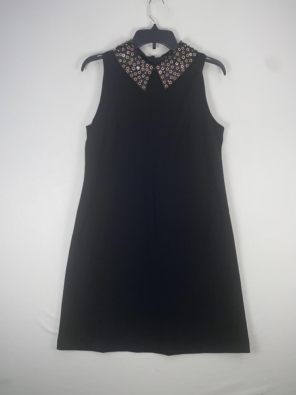 Betsey Johnson Dress Womens 8 Black Sleeveless Sequin Collar Shift Mini Party